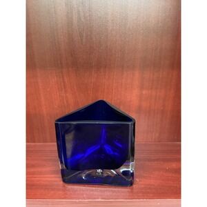 Gorgeous Designs Cobalt Blue Art Glass Triangular Vase Weighted Base MCM Style